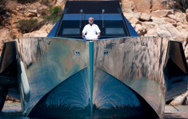Luca Bassani sitting on the Wally Power. This yacht is among the fastest on the planet, thanks to two jet turbins © Guillaume Plisson / OCEAN71 Magazine