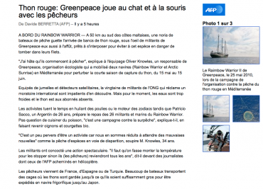 L'article de l'AFP sur le thon rouge © DR