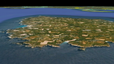 A 3D view of the South Coast of Belle-Ile. The Whale landed in the small creek in the forefront of the image © Google Earth