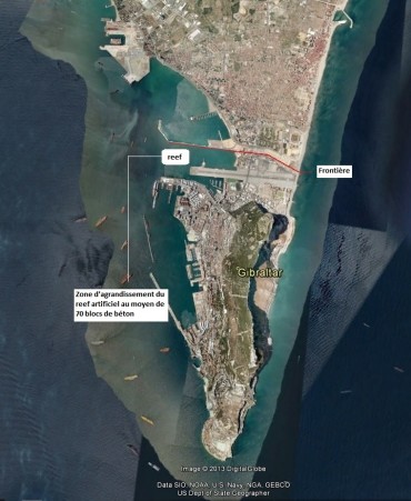 Visualisation de la zone où les blocs de béton ont été coulés © Google Earth