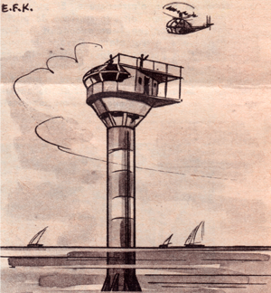 An illustration of the floating island that Cousteau and his team installed in the Mediterranean on December 17th, 1962 © DR