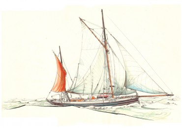 Leenan head is a 100 year old classic yacht which newly transports goods accross the oceans © Drawing by Antoine Bugeon