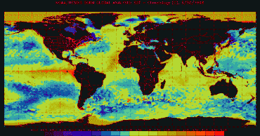 In March 1998, the spread of the equatorial warmth is clearly visible in the waters of Peru. One of the strongest El Niño event ever recorded is in full swing, and the corals of the Great Barrier Reef were seriously affected that year © NOAA Coral Reef Watch Program